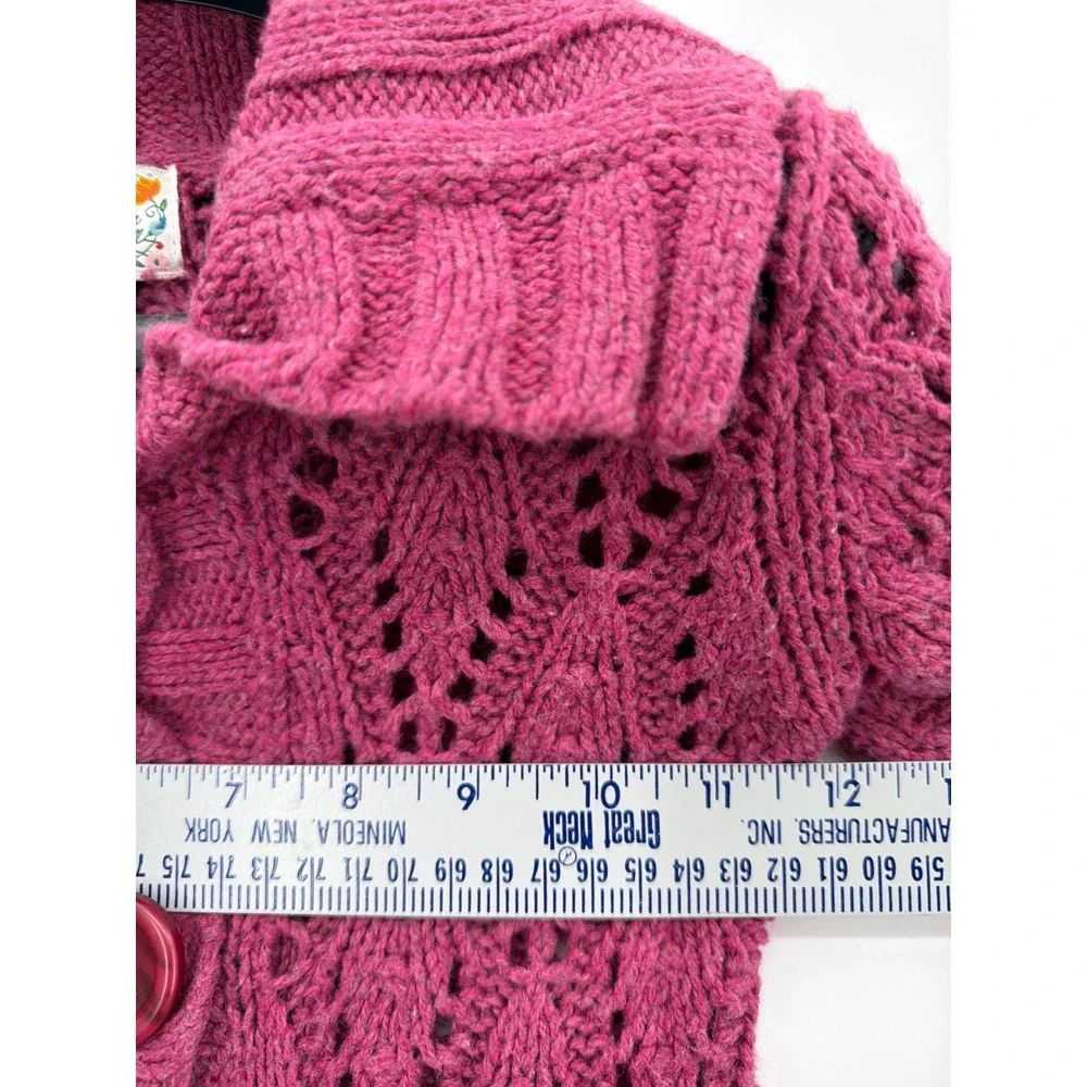 Vintage Old Navy Girls‎ Raspberry Pink Chunky Pointelle Knit Cardigan Sweater 4T